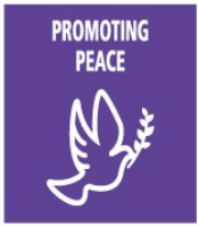 Rotary area of focus tile: Promoting Peace, with a white dove carrying an olive branch on purple